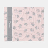 Timeless Botanical Bloom Soft Pink Monogram  Fleec フリースブランケット (正面(横))