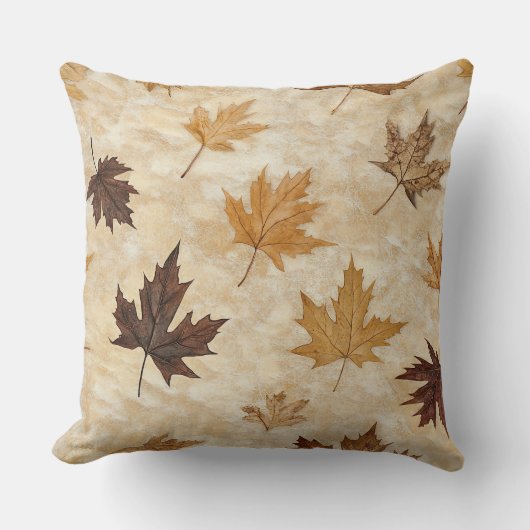 Timeless Botanical Harmony – Leaf in Warm Neutrals クッション (正面)