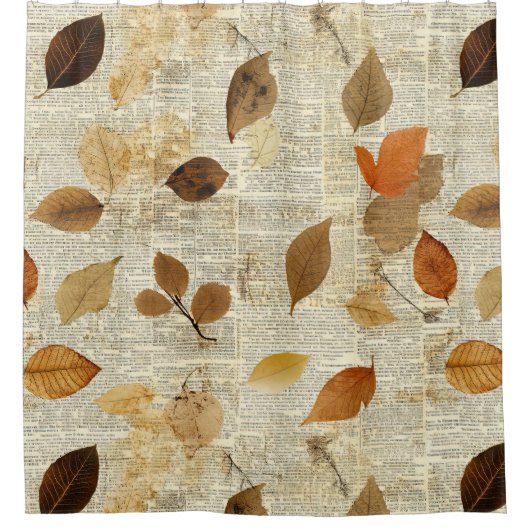 Timeless Botanical – Leaf in Warm Neutrals (11) シャワーカーテン (正面)