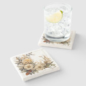 Timeless Botanical Neutral Floral ストーンコースター (横)