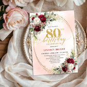 Timeless Burgundy Boho Floral 80th Birthday Invite 招待状