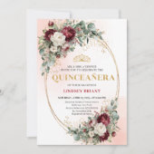 Timeless Burgundy Floral Quinceañera Invitation 招待状 (正面)