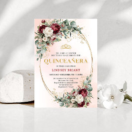 Timeless Burgundy Floral Quinceañera Invitation 招待状