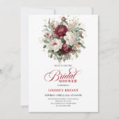 Timeless Burgundy Flowers Bridal Shower Invitation 招待状 (正面)