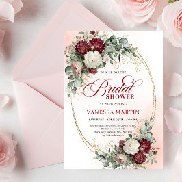 Timeless Burgundy Flowers with Gold Bridal Shower  招待状