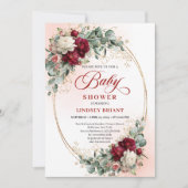 Timeless Burgundy Gold Floral Baby Shower Invite 招待状 (正面)