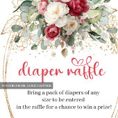 Timeless Burgundy Gold Floral Diaper Raffle エンクロージャーカード
