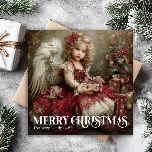 Timeless Burgundy Red Green Victorian Angel Xmas シーズンカード