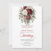 Timeless Burgundy White Floral Gold Wedding Invite 招待状 (正面)