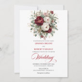 Timeless Burgundy White Floral Gold Wedding Invite 招待状 (正面)