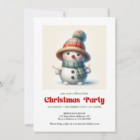Timeless cartoon snowman invite festive printable 招待状 (正面)