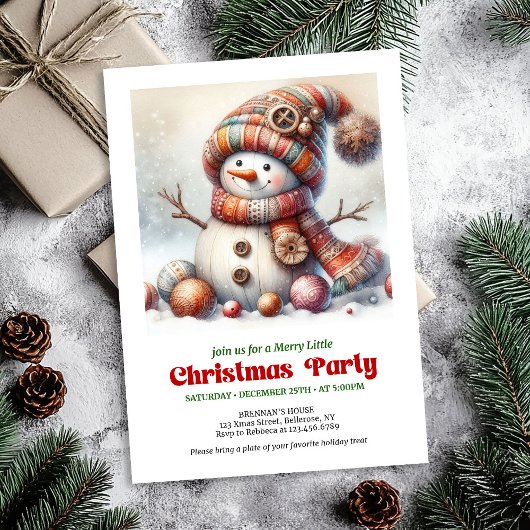 Timeless cartoon snowman kids invitation digital 招待状