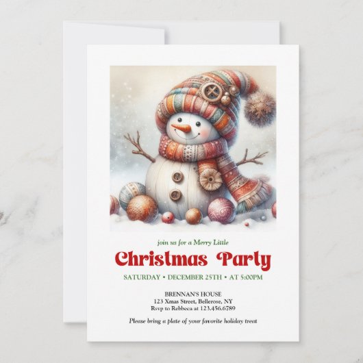 Timeless cartoon snowman kids invitation digital 招待状 (正面)