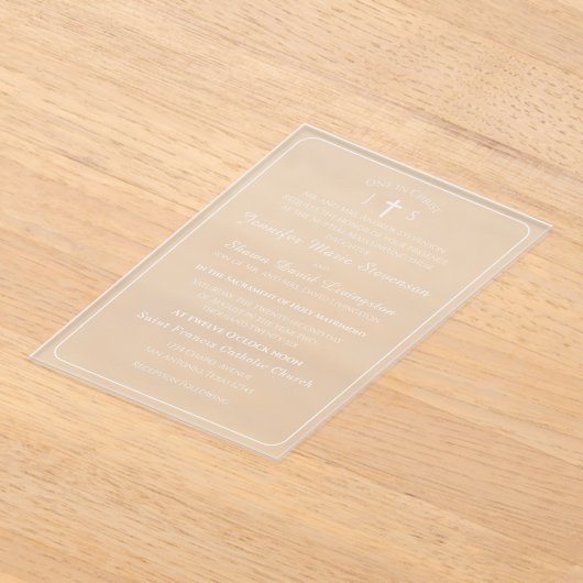 Timeless Catholic Monogrammed Wedding Invitation アクリル招待状 (レイダウン)