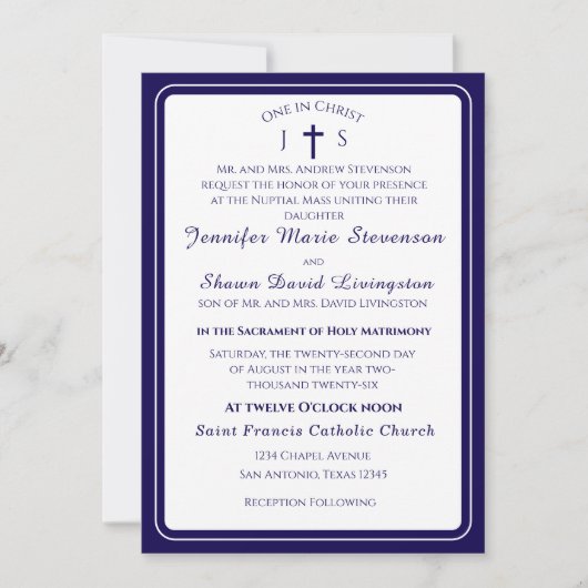 Timeless Catholic Monogrammed Wedding Invitation 招待状 (正面)