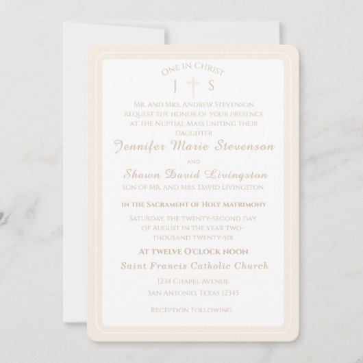 Timeless Catholic Monogrammed Wedding Invitation 招待状 (正面)