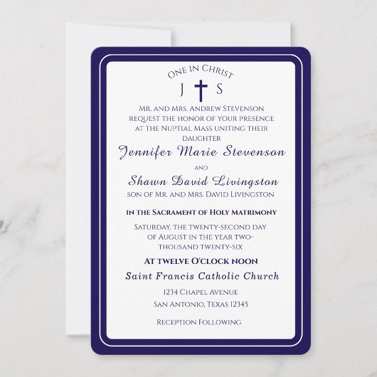 Timeless Catholic Monogrammed Wedding Invitation 招待状