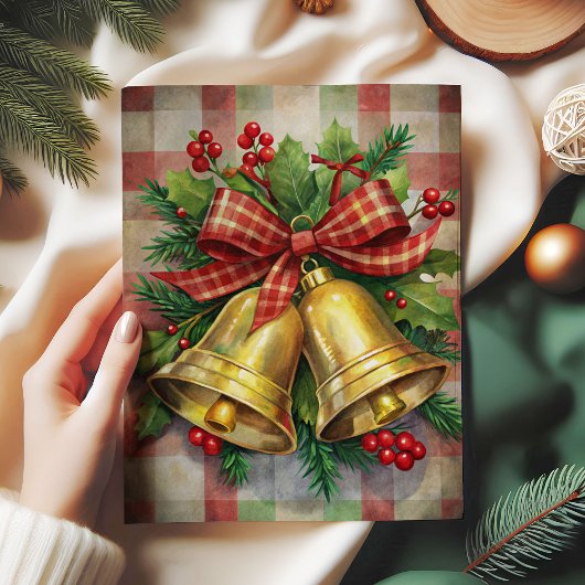 Timeless Christmas bells rice paper holly wreath  薄葉紙