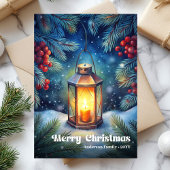 Timeless Christmas lantern rustic pine wreath シーズンカード