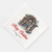 Timeless Christmas scene napkin red green artwork (コーナー)