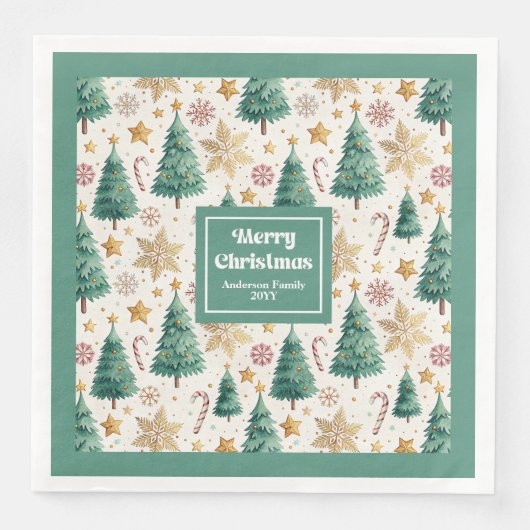 Timeless Christmas Trees Earthy Holiday Napkins (正面)