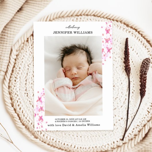 Timeless Classic Pink Butterfly Flat Baby 案内状