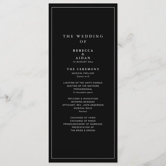 Timeless Dark Black Modern Minimalist Wedding プログラム (正面)