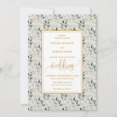 Timeless Deep Green Gold Foliage Wedding Invites 招待状 (正面)
