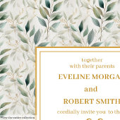 Timeless Deep Green Gold Foliage Wedding Invites 招待状