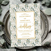 Timeless Deep Green Gold Foliage Wedding Invites 招待状