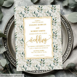 Timeless Deep Green Gold Foliage Wedding Invites 招待状