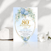 Timeless Dusty Blue Floral 80th Birthday Invite 招待状