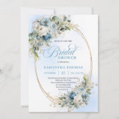 Timeless Dusty Blue Floral Script Bridal Shower  招待状 (正面)