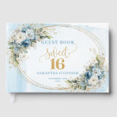 Timeless Dusty Blue Floral Sweet 16th Guest Book ゲストブック (正面)
