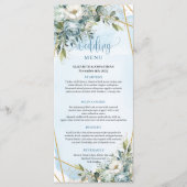 Timeless Dusty Blue Floral White Gold Wedding Menu メニュー (正面)