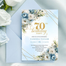 Timeless dusty blue florals gold frame 70 birthday