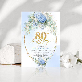 Timeless Dusty Blue Gold 80th Birthday Invite 招待状