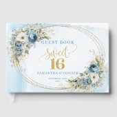 Timeless Dusty Blue Gold Sweet 16th Guest Book ゲストブック (正面)