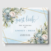 Timeless Dusty Blue White Gold Floral Guest Book ゲストブック (正面)