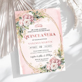 Timeless Dusty Pink Floral Greenery Quinceañera 招待状