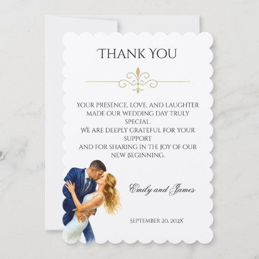 Timeless Elegance Wedding Golden Romance Couple サンキューカード (正面)