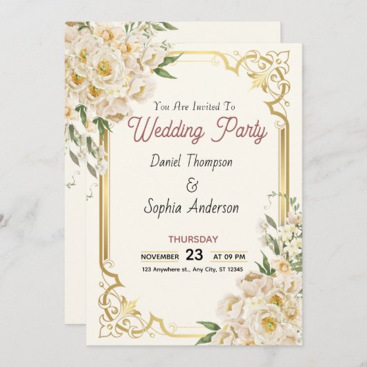 Timeless Elegance Wedding Invitation 招待状 (正面/裏面)