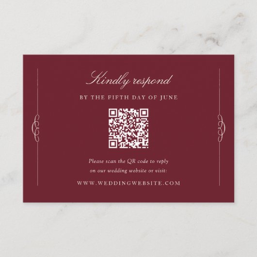 Timeless Elegance Wedding QR Code RSVP エンクロージャーカード (正面)