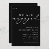 Timeless Elegant Monogram Black Engagement Party 招待状 (正面/裏面)