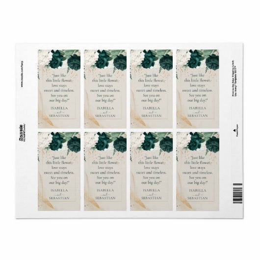 Timeless Emerald Green & Beige Rose Floral Wedding ラベル (フルシート)