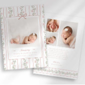 Timeless Floral Bow Photo Birth Announcement 案内状