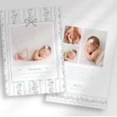 Timeless Floral Bow Photo Birth Announcement 案内状