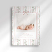Timeless Floral Bow Photo Birth Announcement 案内状