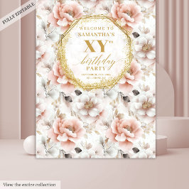 Timeless Floral Dusty Pink Birthday Party Backdrop タペストリー