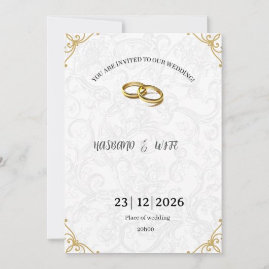 Timeless Gold Corner Accents Wedding Invite 招待状 (正面)